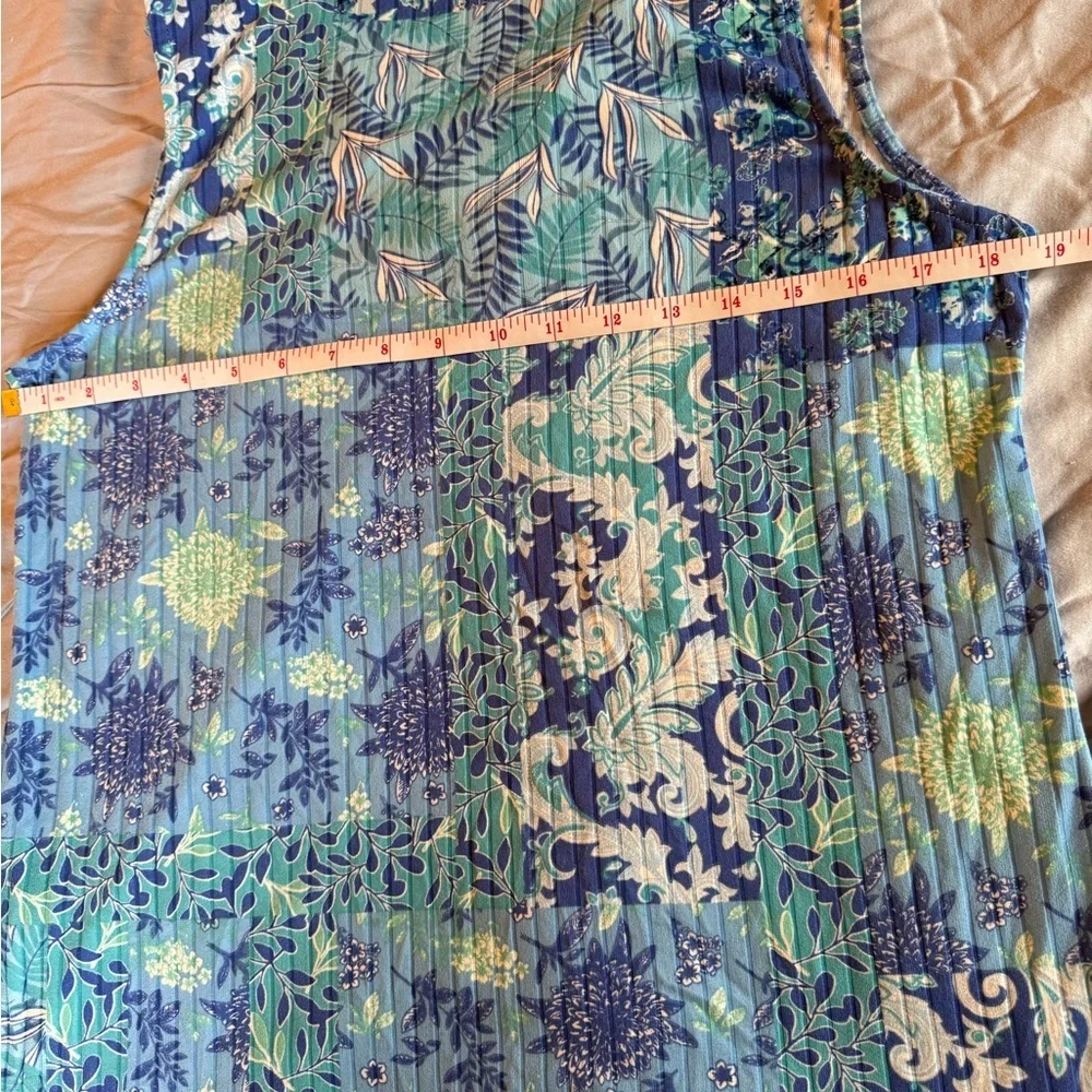 Cathy Daniels Blue & Teal Floral Patchwork Collared Sleeveless Top - Picture 8 of 12